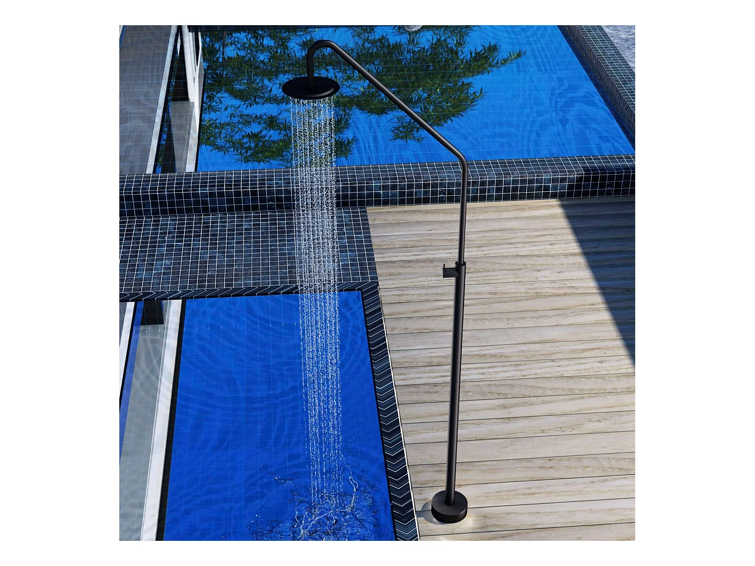 Douche de piscine Alaska en Acier Inox.S316 Noir Mat – Tête Ø25cm /Corps Ø42mm/H. 2,25m – Garantie 10 ans - POOLIMEX