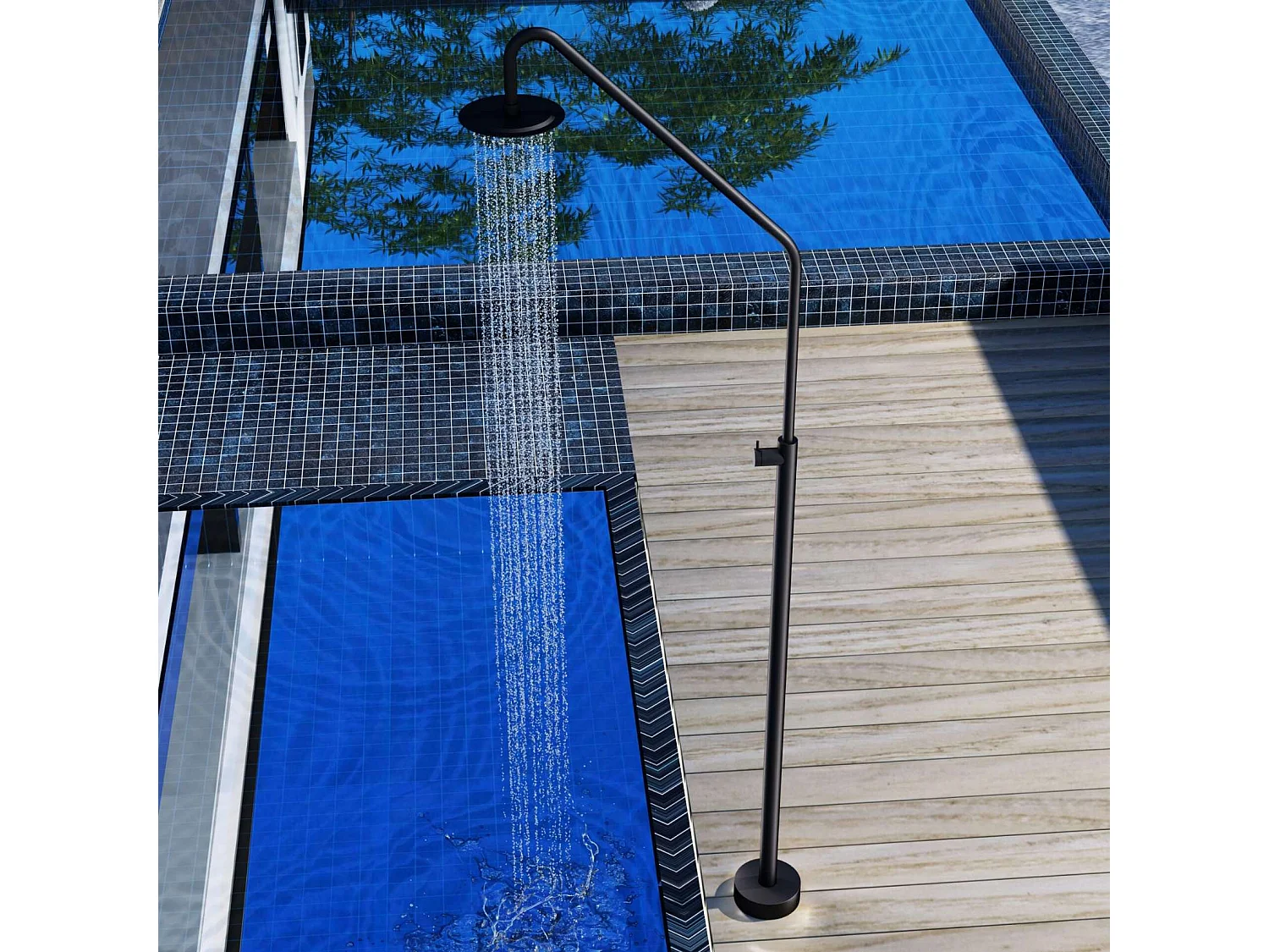 Douche de piscine Alaska en Acier Inox.S316 Noir Mat – Tête Ø25cm /Corps Ø42mm/H. 2,25m – Garantie 10 ans - POOLIMEX