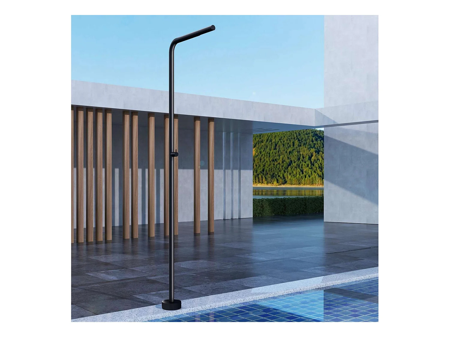 Douche de piscine Texas en Acier Inox.S316 Noir Mat – Tête Ø42mm /Corps Ø42mm/H. 2,20m – Garantie 10 ans - POOLIMEX