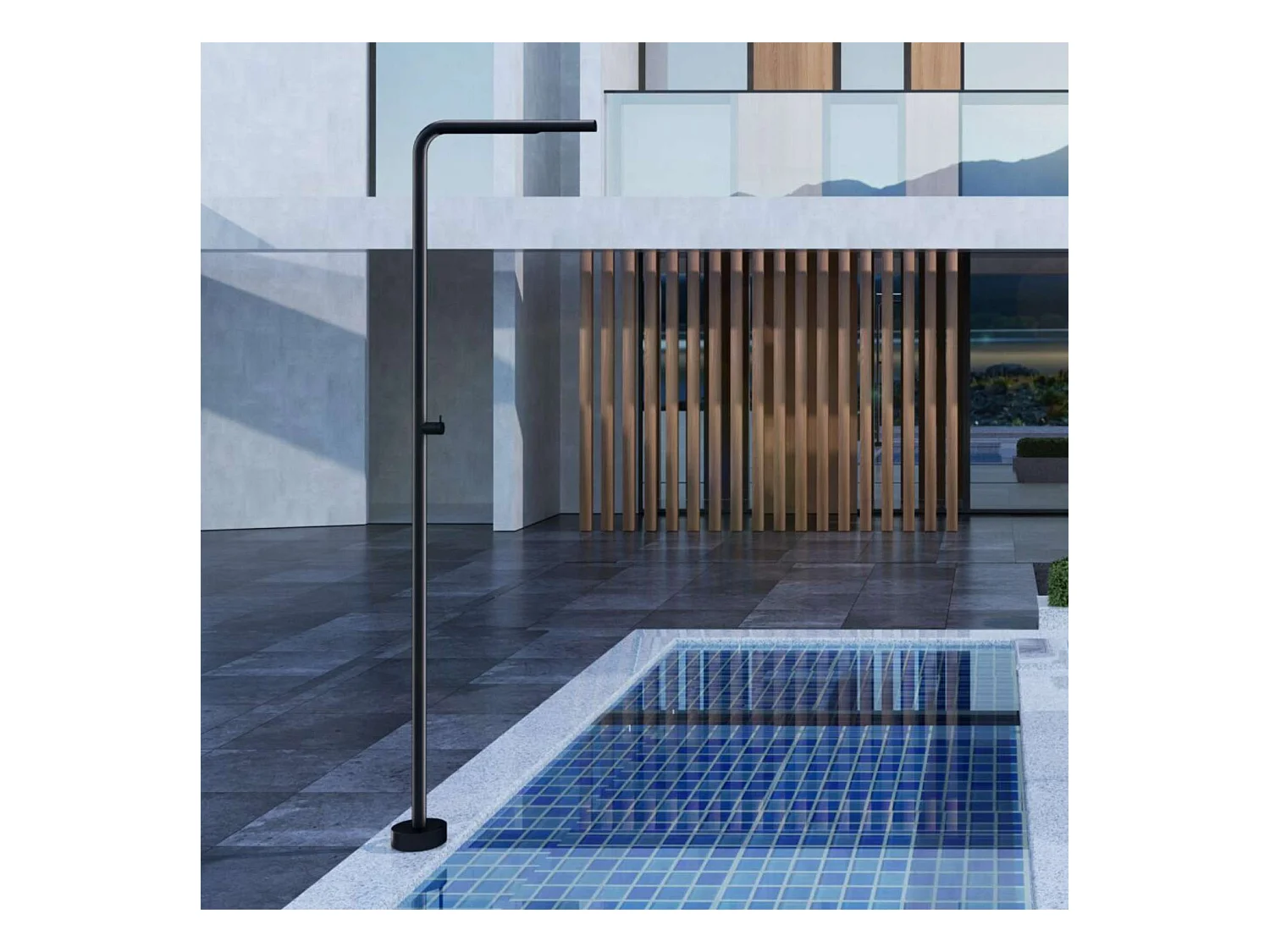 Douche de piscine Texas en Acier Inox.S316 Noir Mat – Tête Ø42mm /Corps Ø42mm/H. 2,20m – Garantie 10 ans - POOLIMEX