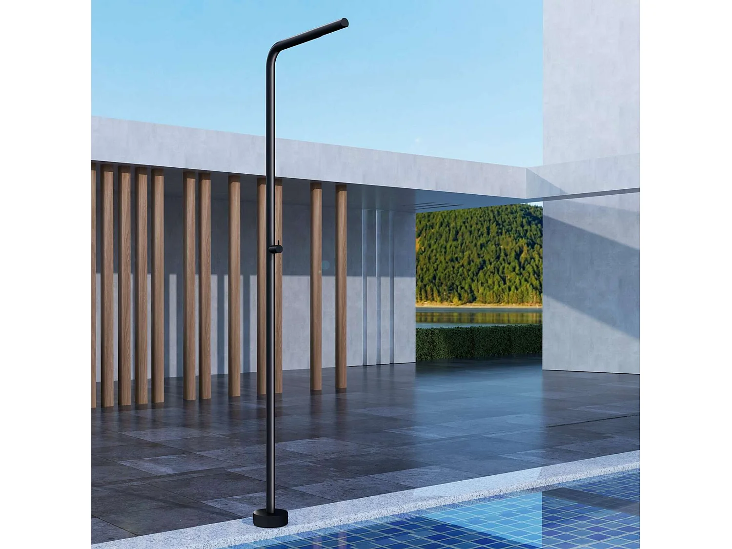 Douche de piscine Texas en Acier Inox.S316 Noir Mat – Tête Ø42mm /Corps Ø42mm/H. 2,20m – Garantie 10 ans - POOLIMEX