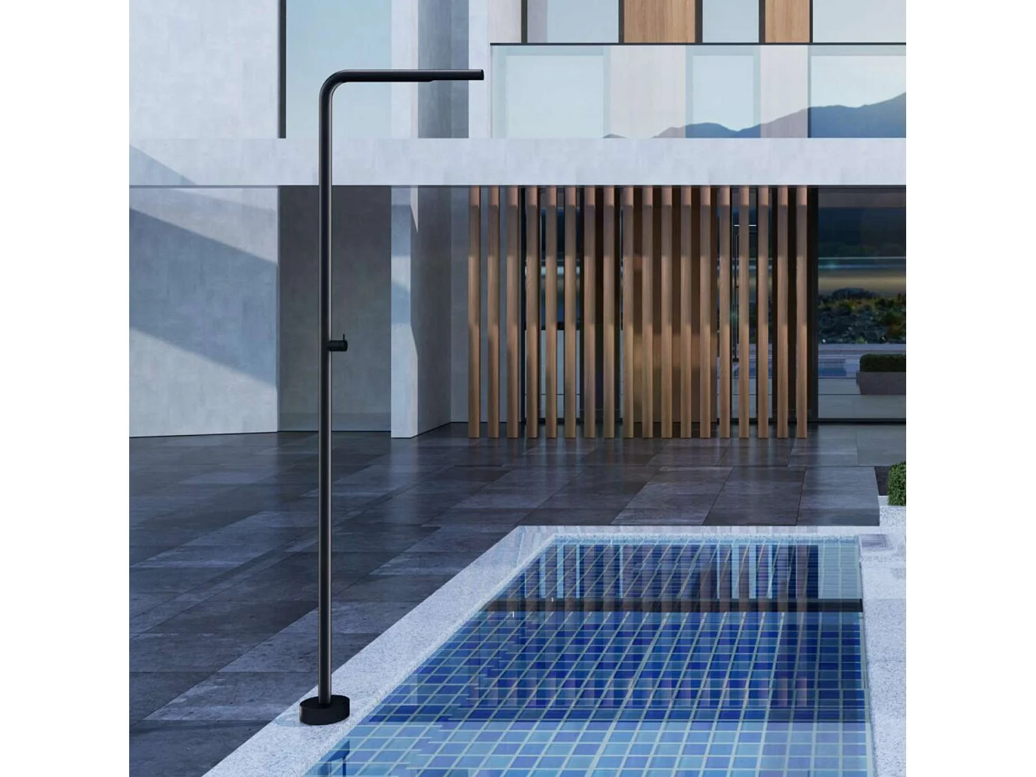 Douche de piscine Texas en Acier Inox.S316 Noir Mat – Tête Ø42mm /Corps Ø42mm/H. 2,20m – Garantie 10 ans - POOLIMEX