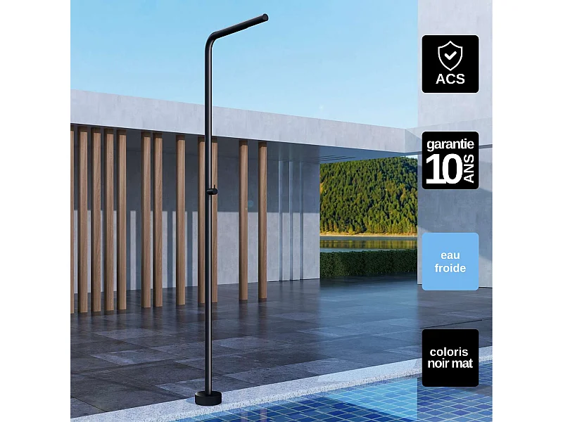 Douche de piscine Texas en Acier Inox.S316 Noir Mat – Tête Ø42mm /Corps Ø42mm/H. 2,20m – Garantie 10 ans - POOLIMEX