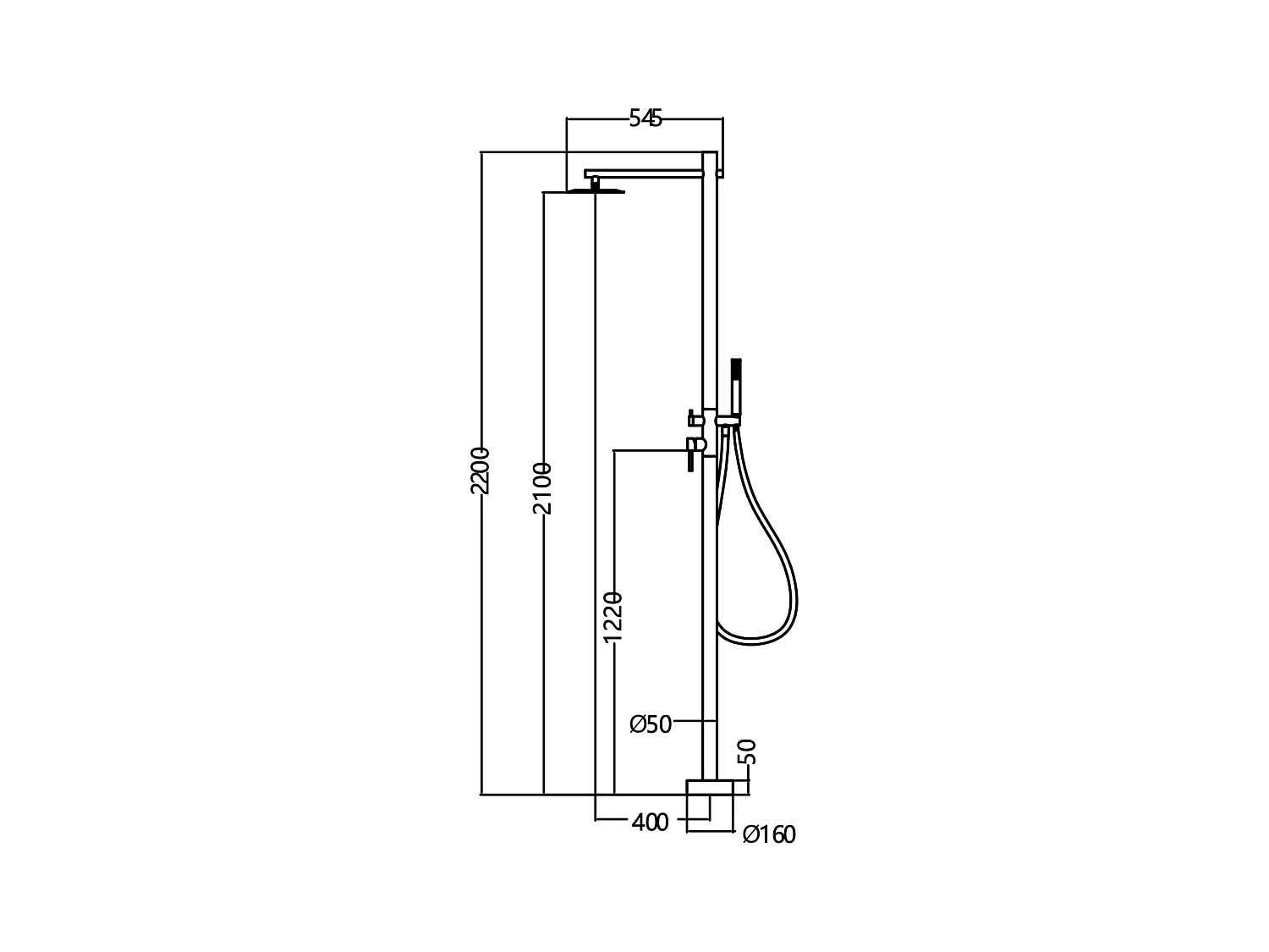 Douche de piscine Kansas en Acier Inox.S316 – Tête Ø25cm /Corps Ø50mm/H. 2,20m – Garantie 10 ans - POOLIMEX