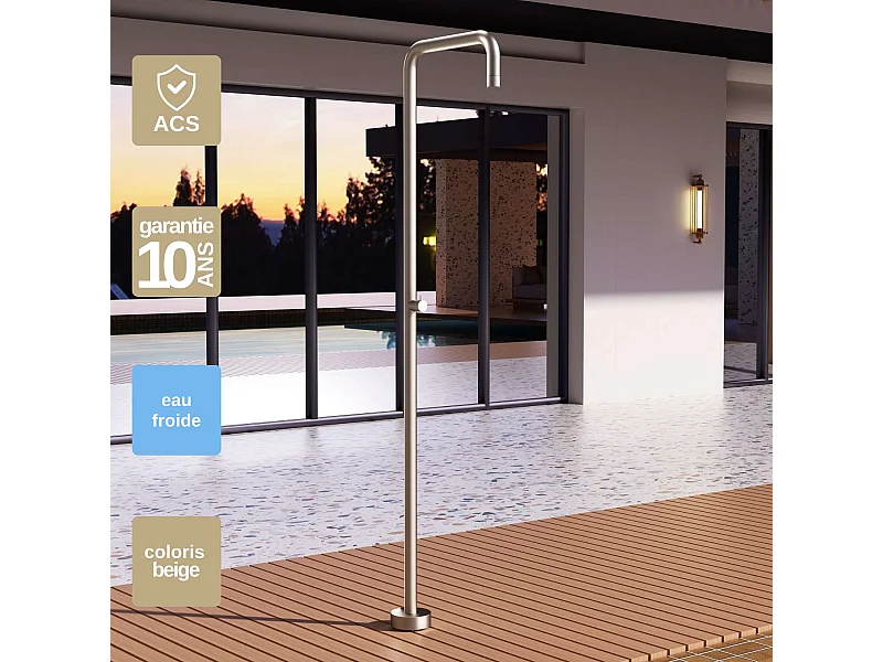 Douche de piscine Utah en Acier Inox.S316 Moka – Tête Ø50cm /Corps Ø50mm/H. 2,36m – Garantie 10 ans - POOLIMEX