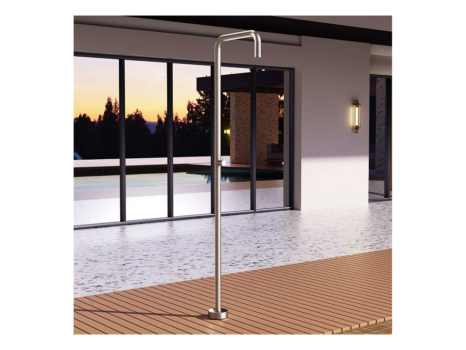 Douche de piscine Utah en Acier Inox.S316 Moka – Tête Ø50cm /Corps Ø50mm/H. 2,36m – Garantie 10 ans - POOLIMEX