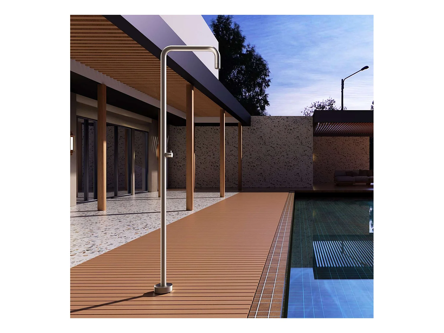 Douche de piscine Utah en Acier Inox.S316 Moka – Tête Ø50cm /Corps Ø50mm/H. 2,36m – Garantie 10 ans - POOLIMEX