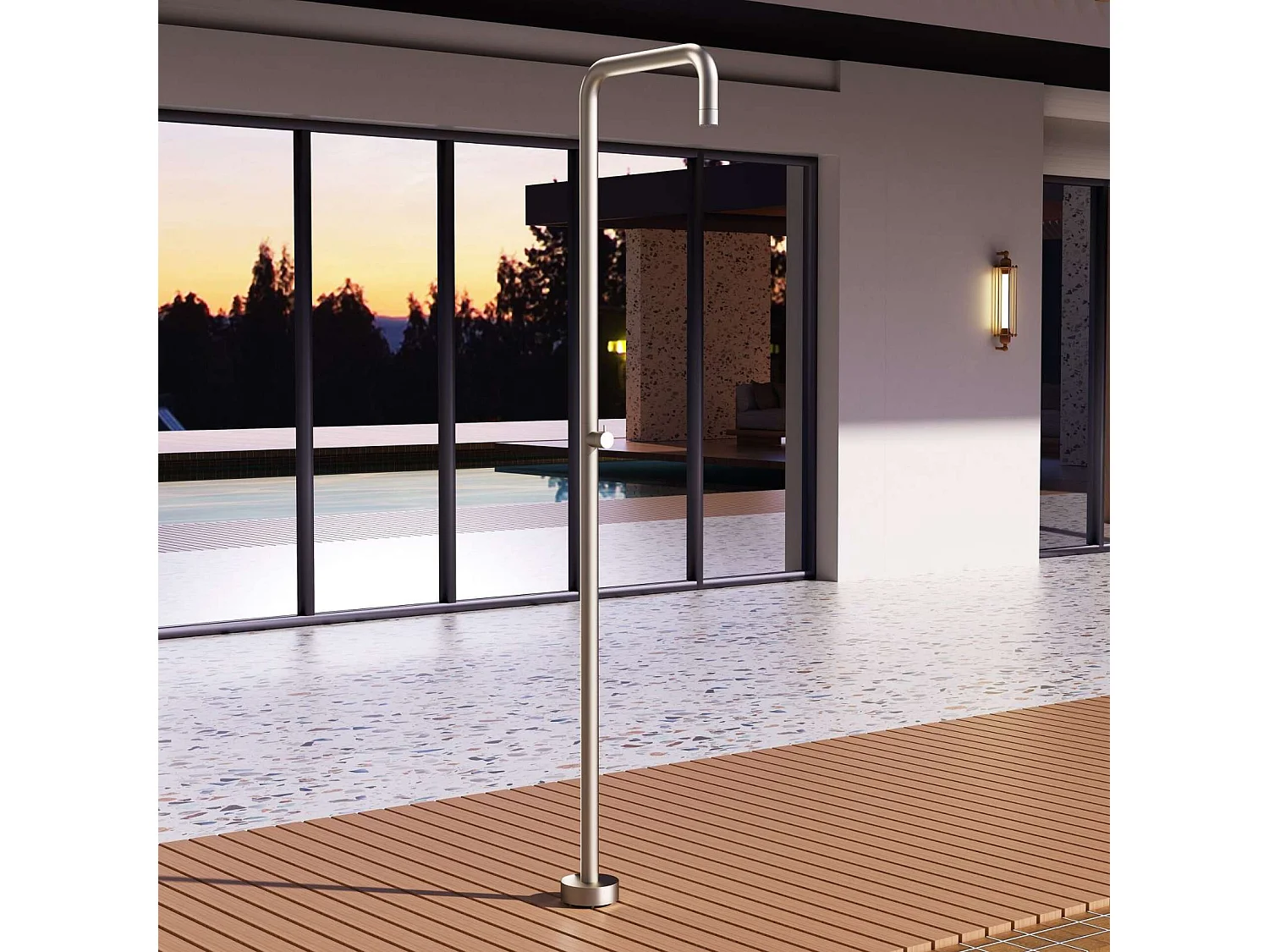 Douche de piscine Utah en Acier Inox.S316 Moka – Tête Ø50cm /Corps Ø50mm/H. 2,36m – Garantie 10 ans - POOLIMEX