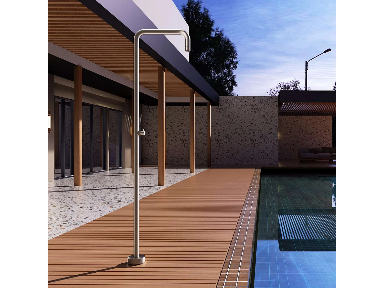 Douche de piscine Utah en Acier Inox.S316 Moka – Tête Ø50cm /Corps Ø50mm/H. 2,36m – Garantie 10 ans - POOLIMEX