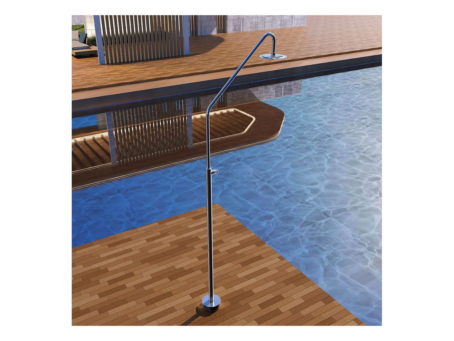 Douche de piscine Colarado en Acier Inox.S316 –Temporisé -Tête Ø25cm /Corps Ø42mm/H. 2,25m – Garantie 10 ans - POOLIMEX