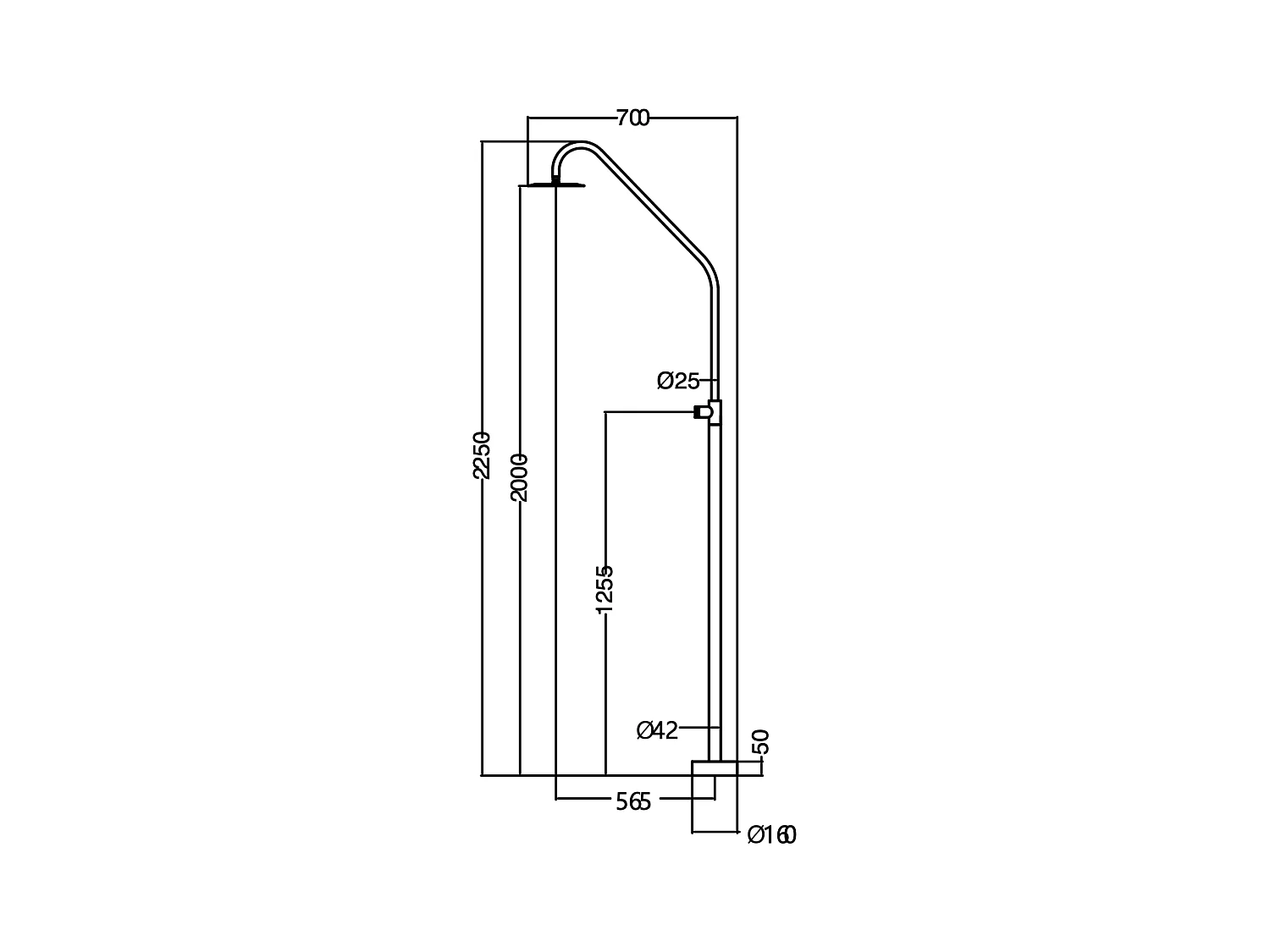 Douche de piscine Colarado en Acier Inox.S316 –Temporisé -Tête Ø25cm /Corps Ø42mm/H. 2,25m – Garantie 10 ans - POOLIMEX