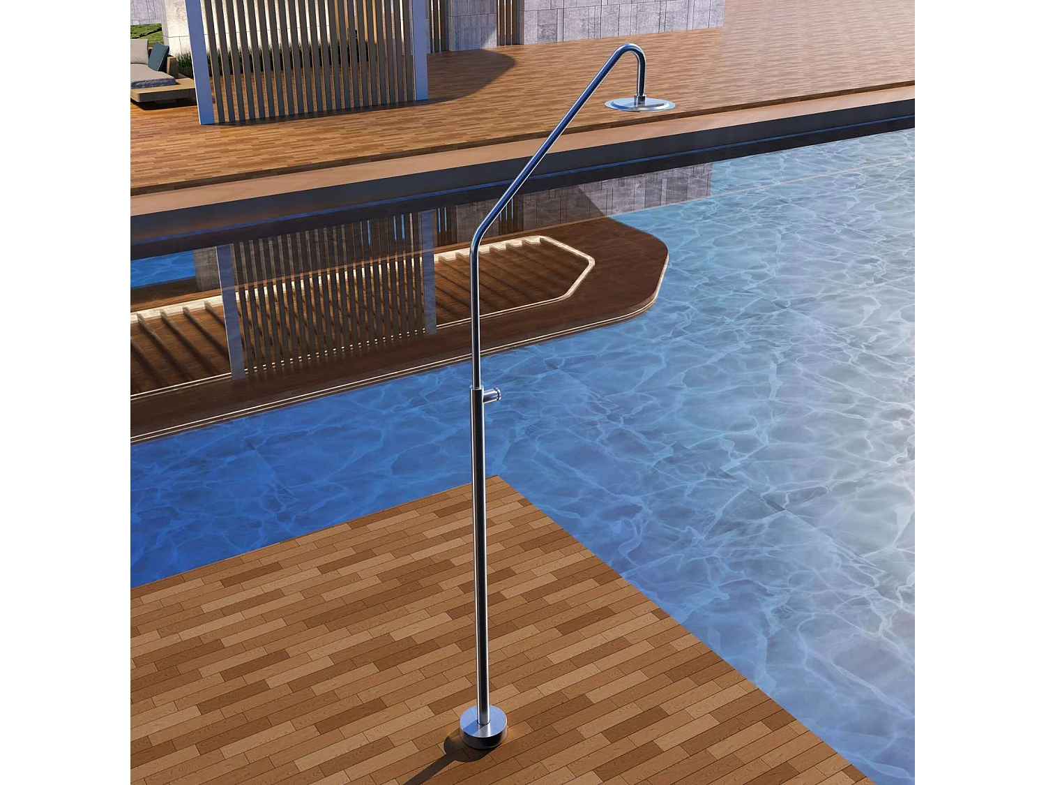 Douche de piscine Colarado en Acier Inox.S316 –Temporisé -Tête Ø25cm /Corps Ø42mm/H. 2,25m – Garantie 10 ans - POOLIMEX