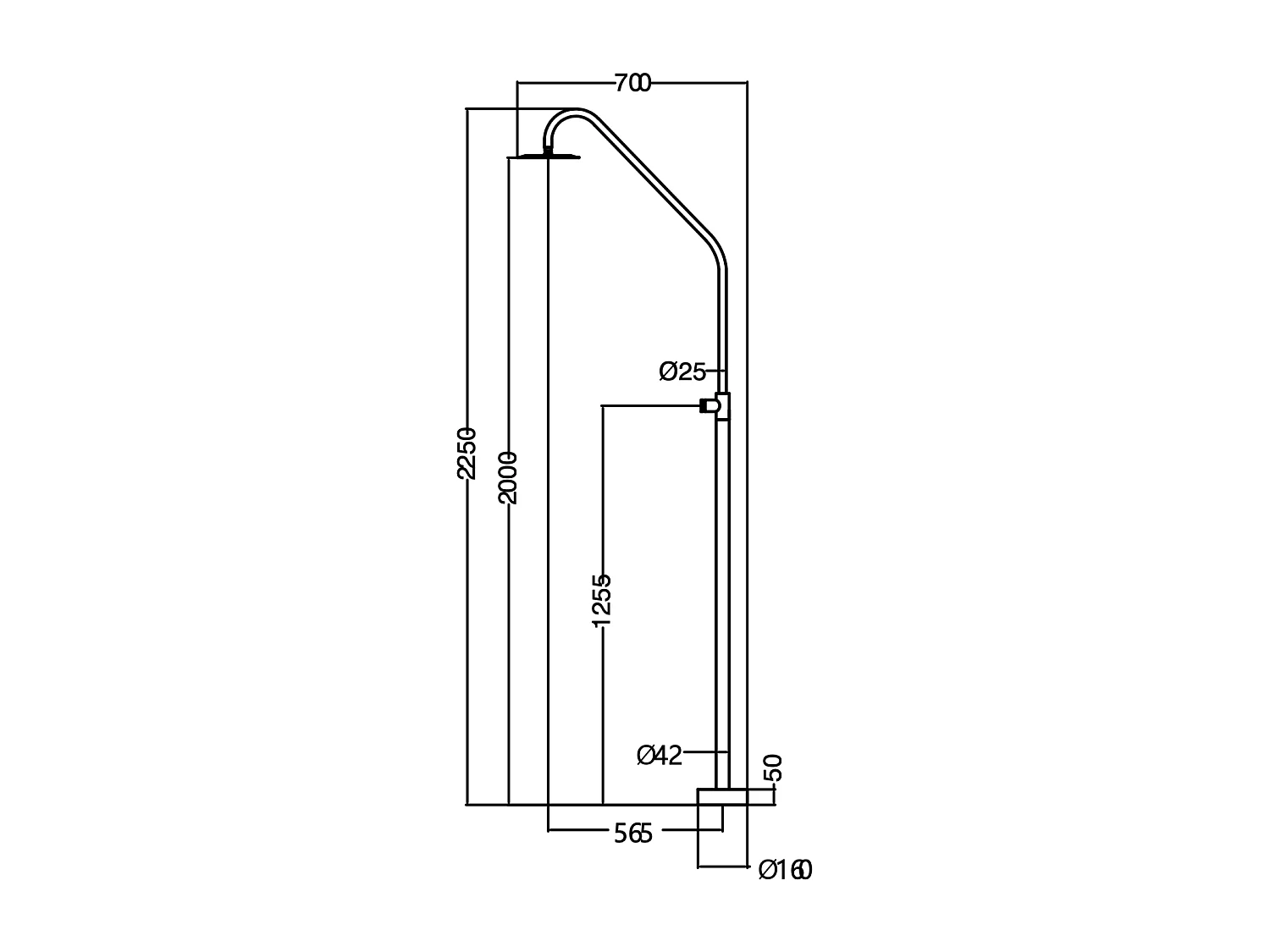 Douche de piscine Colarado en Acier Inox.S316 –Temporisé -Tête Ø25cm /Corps Ø42mm/H. 2,25m – Garantie 10 ans - POOLIMEX