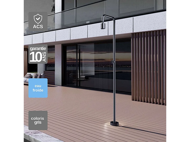 Douche de piscine Pool en Acier Inox.S316  Gris Cobalt – Tête Ø80mm /Corps Ø42mm/H. 2,36m – Garantie 10 ans - POOLIMEX