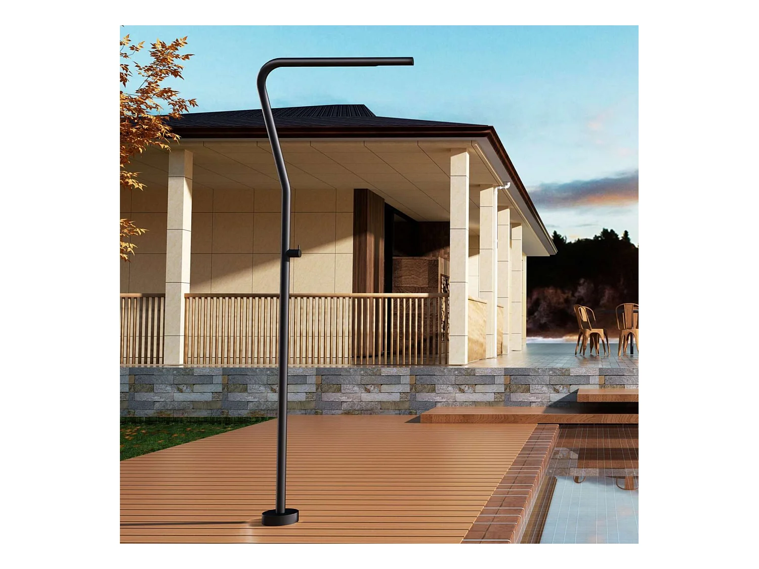 Douche de piscine Nevada en Acier Inox.S316 Noir Mat – Tête Ø42mm /Corps Ø42mm/H. 2,18m – Garantie 10 ans - POOLIMEX