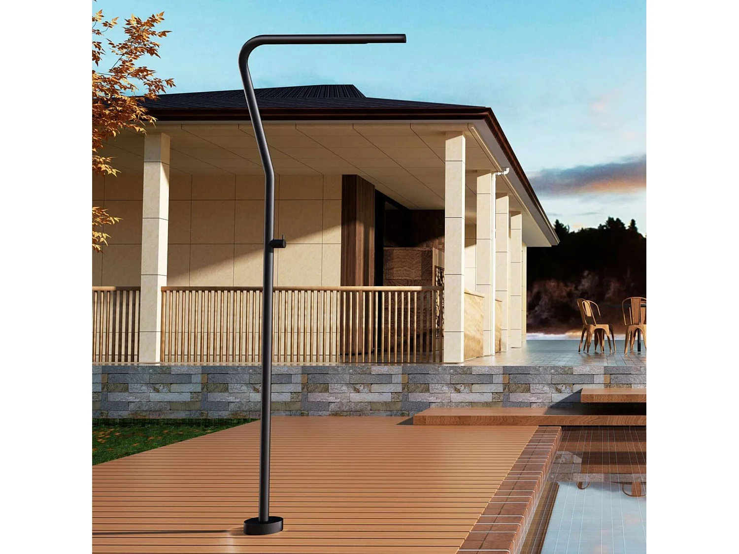 Douche de piscine Nevada en Acier Inox.S316 Noir Mat – Tête Ø42mm /Corps Ø42mm/H. 2,18m – Garantie 10 ans - POOLIMEX