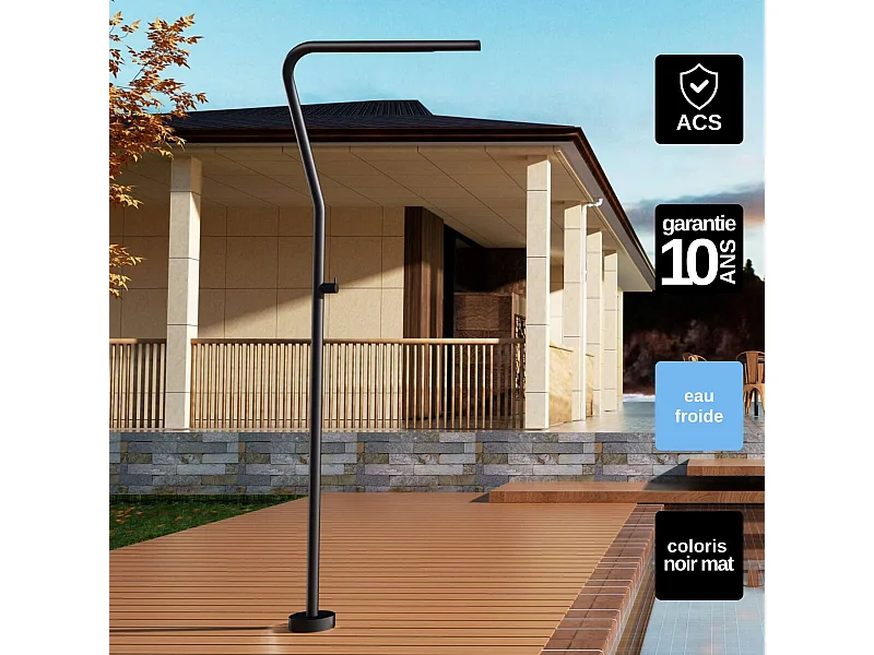 Douche de piscine Nevada en Acier Inox.S316 Noir Mat – Tête Ø42mm /Corps Ø42mm/H. 2,18m – Garantie 10 ans - POOLIMEX