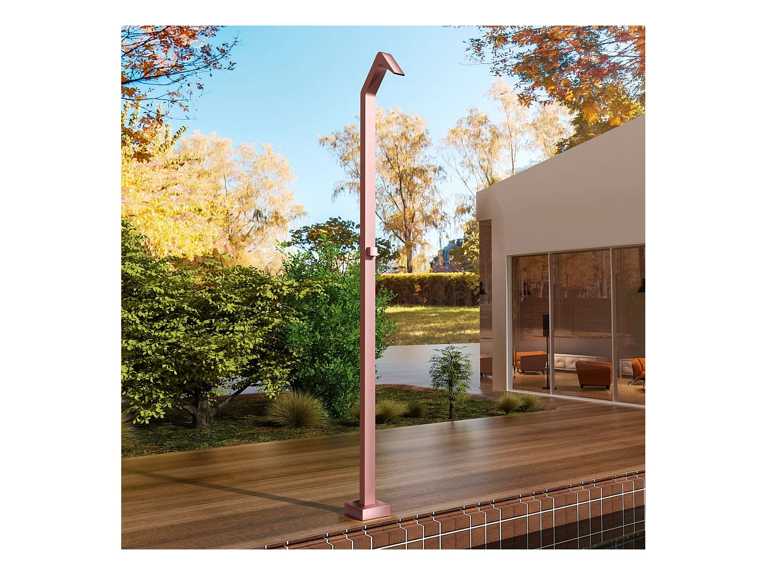 Douche de piscine Niagara en Acier Inox.S316 Rose Corail – Tête 60x45mm /Corps 60x45mm/H. 2,18m – Garantie 10 ans - POOLIMEX