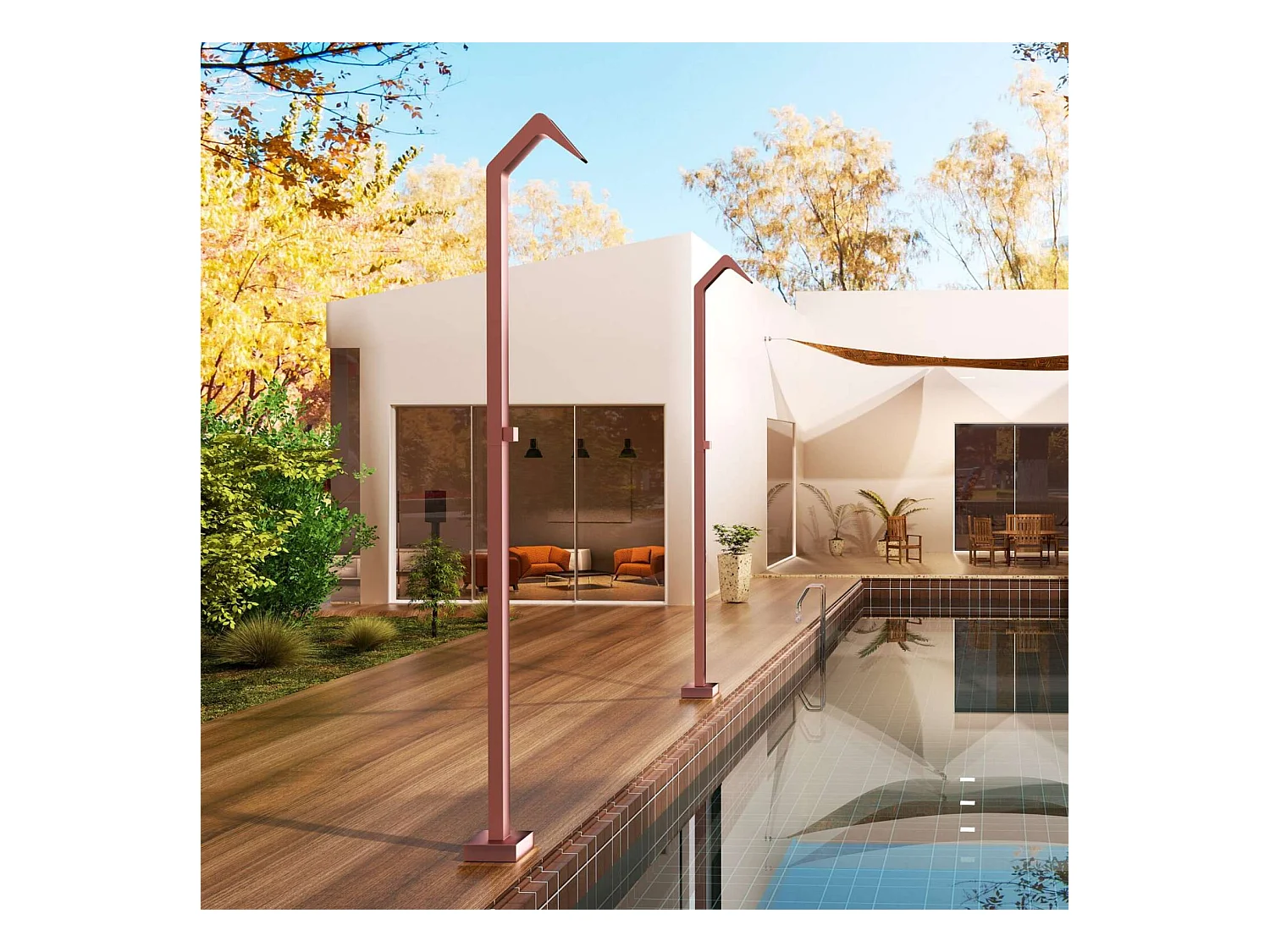 Douche de piscine Niagara en Acier Inox.S316 Rose Corail – Tête 60x45mm /Corps 60x45mm/H. 2,18m – Garantie 10 ans - POOLIMEX