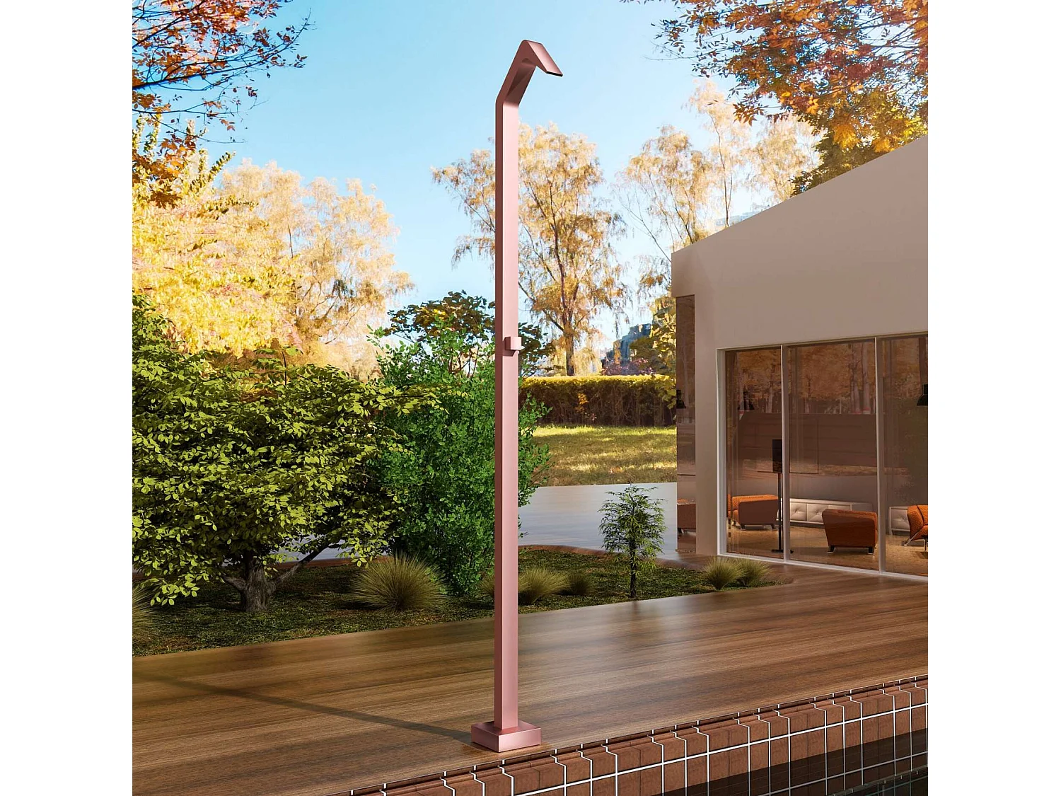 Douche de piscine Niagara en Acier Inox.S316 Rose Corail – Tête 60x45mm /Corps 60x45mm/H. 2,18m – Garantie 10 ans - POOLIMEX