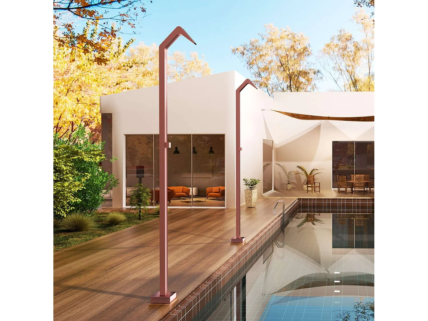 Douche de piscine Niagara en Acier Inox.S316 Rose Corail – Tête 60x45mm /Corps 60x45mm/H. 2,18m – Garantie 10 ans - POOLIMEX