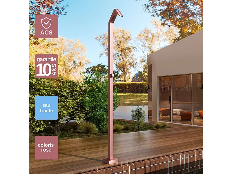 Douche de piscine Niagara en Acier Inox.S316 Rose Corail – Tête 60x45mm /Corps 60x45mm/H. 2,18m – Garantie 10 ans - POOLIMEX