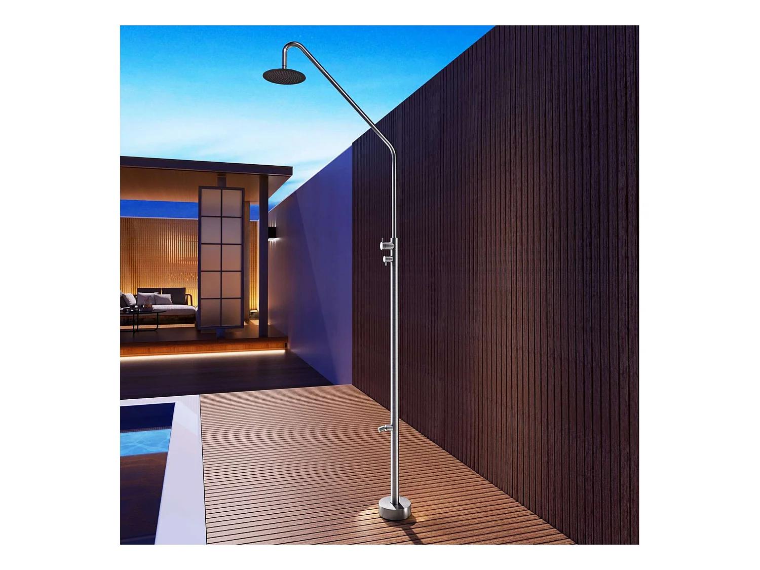 Douche de piscine Dakota en Acier Inox.S316 – Tête Ø25cm /Corps Ø42mm/H. 2,32m – Garantie 10 ans - POOLIMEX