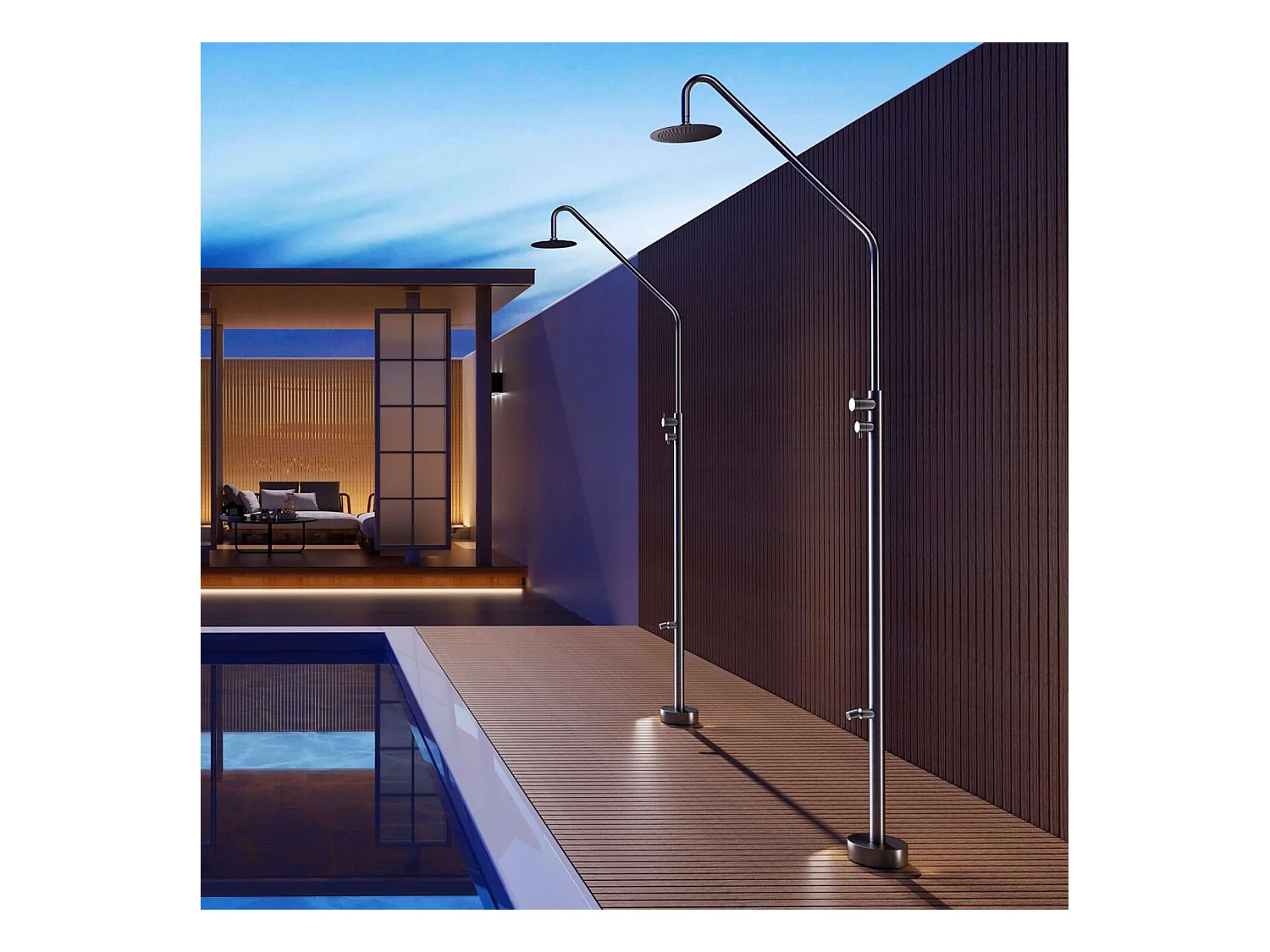 Douche de piscine Dakota en Acier Inox.S316 – Tête Ø25cm /Corps Ø42mm/H. 2,32m – Garantie 10 ans - POOLIMEX