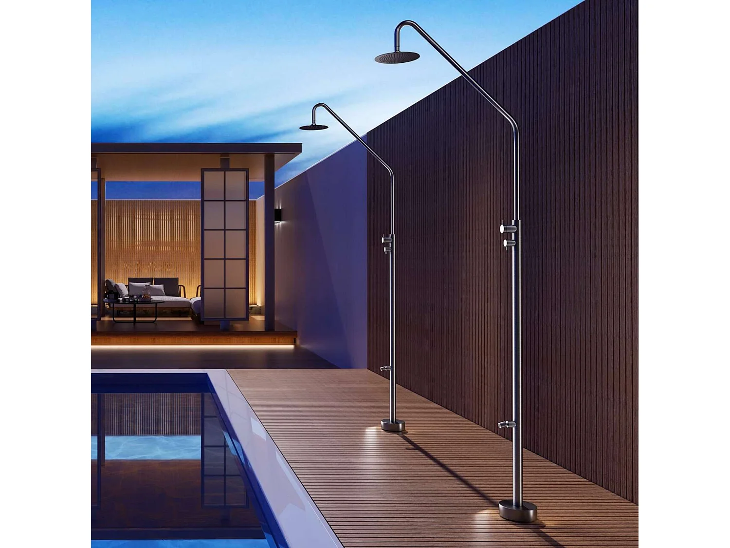 Douche de piscine Dakota en Acier Inox.S316 – Tête Ø25cm /Corps Ø42mm/H. 2,32m – Garantie 10 ans - POOLIMEX