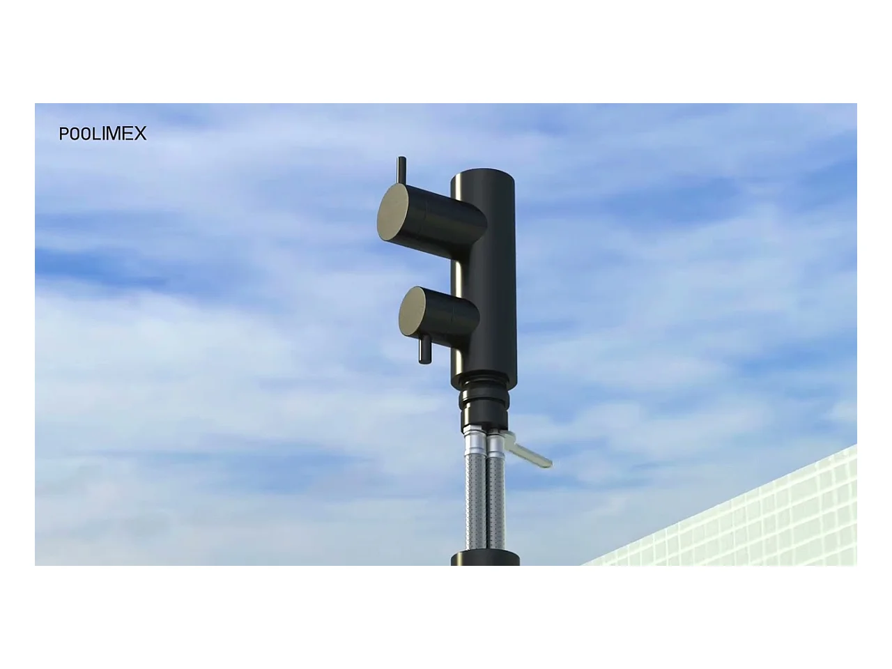 Douche de piscine Michigan en Acier Inox.S316 Noir Mat – Tête Ø25cm /Corps Ø50mm/H. 2,40m – Garantie 10 ans - POOLIMEX