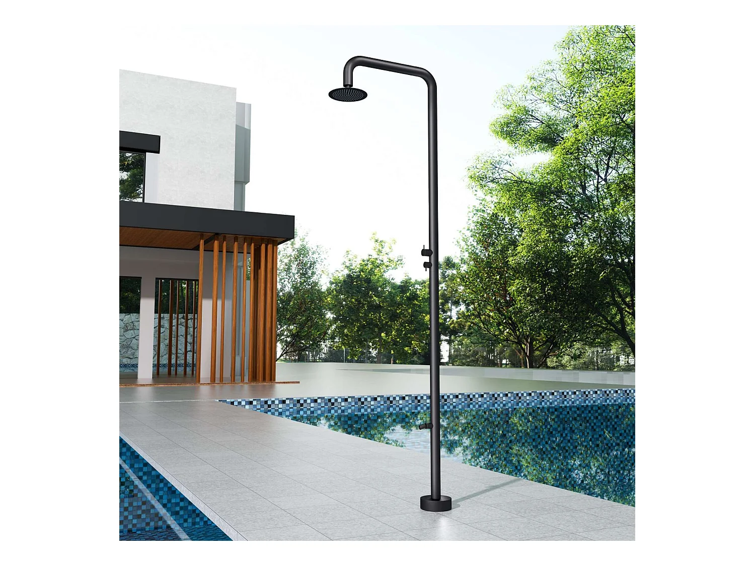 Douche de piscine Michigan en Acier Inox.S316 Noir Mat – Tête Ø25cm /Corps Ø50mm/H. 2,40m – Garantie 10 ans - POOLIMEX