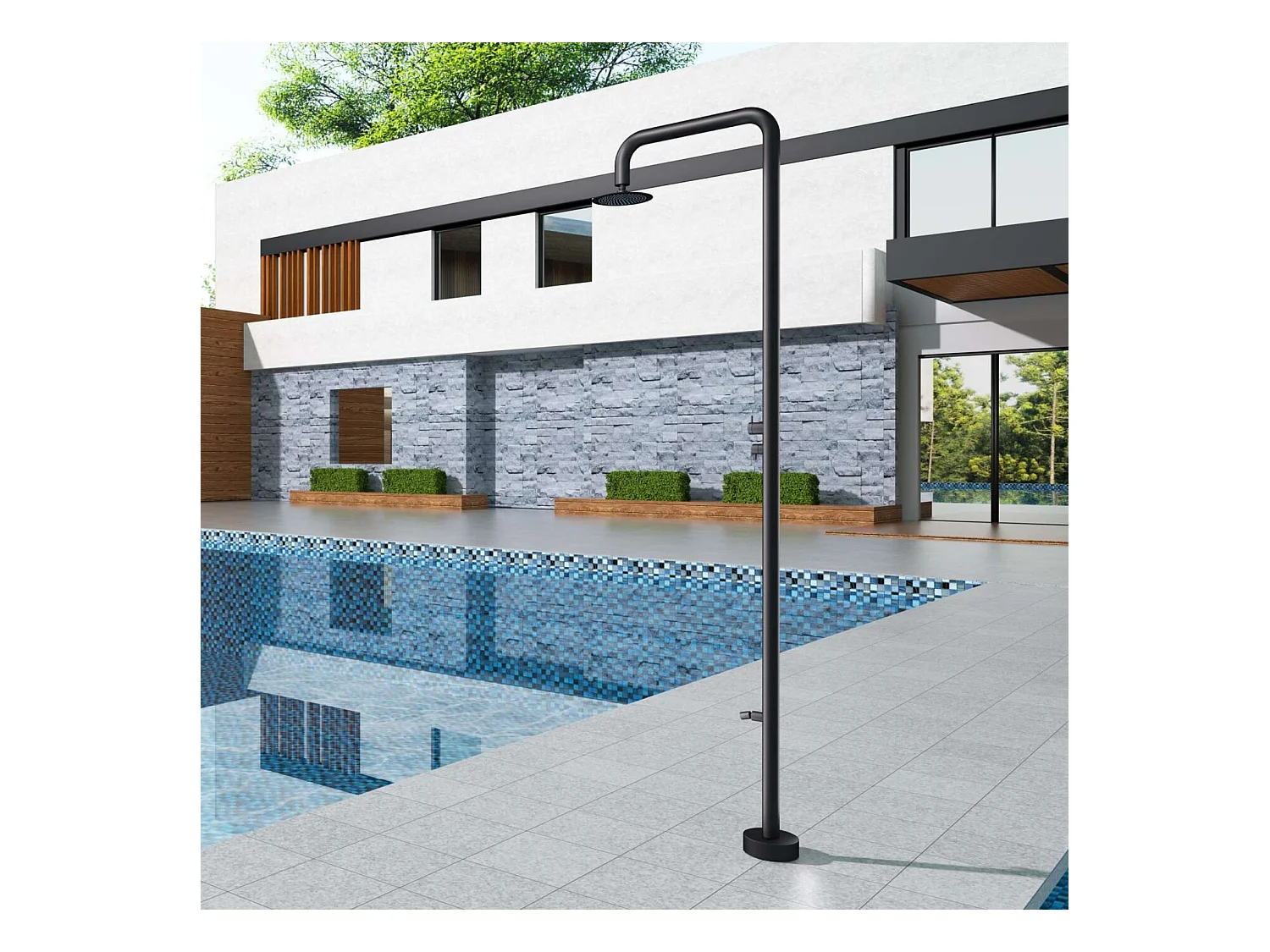 Douche de piscine Michigan en Acier Inox.S316 Noir Mat – Tête Ø25cm /Corps Ø50mm/H. 2,40m – Garantie 10 ans - POOLIMEX