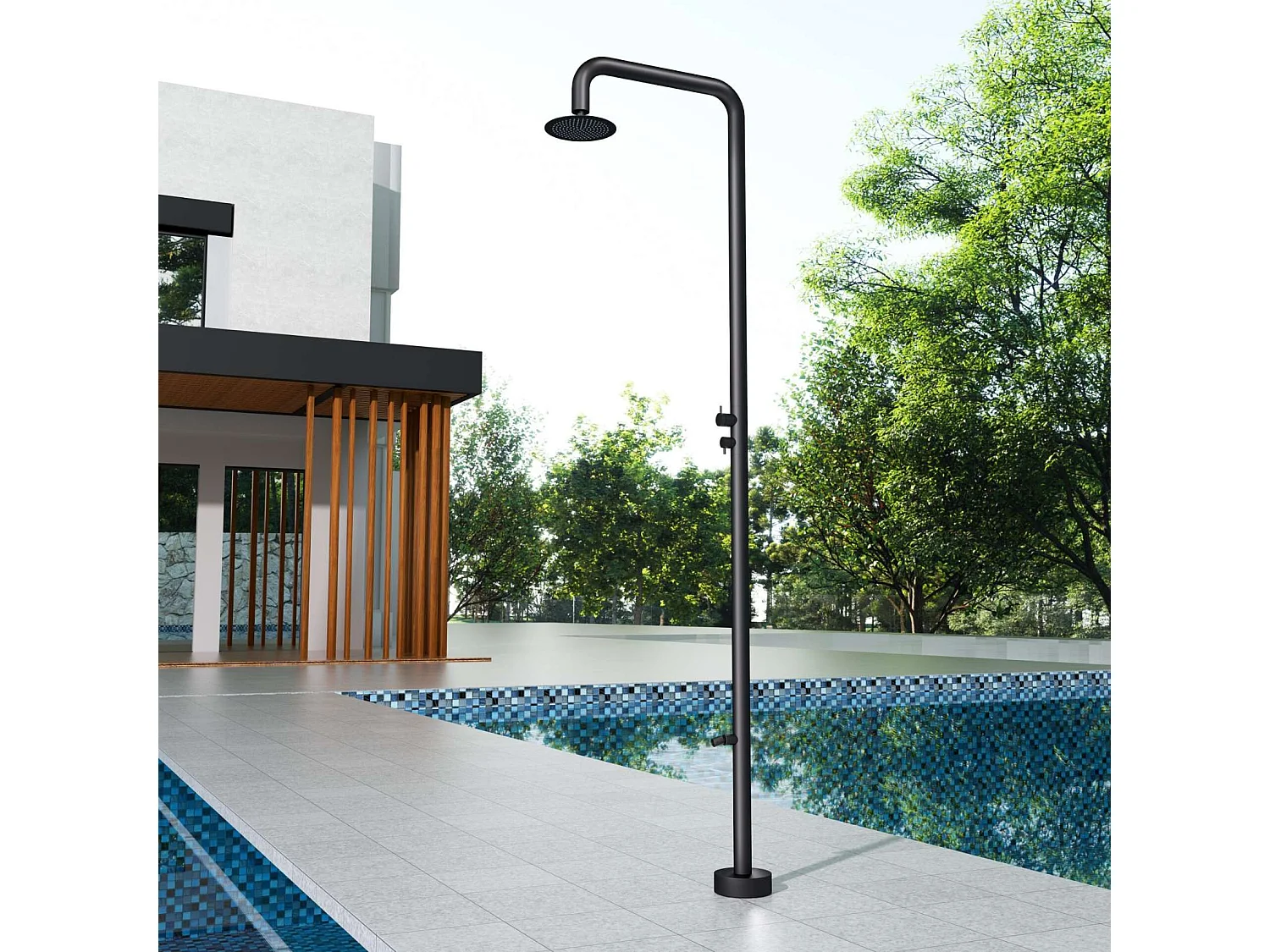 Douche de piscine Michigan en Acier Inox.S316 Noir Mat – Tête Ø25cm /Corps Ø50mm/H. 2,40m – Garantie 10 ans - POOLIMEX