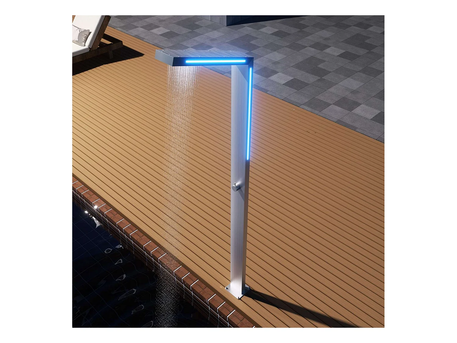 Douche de piscine Sense Éclairage Led en Acier Inox.S316 – Tête 54mm /H. 2,07m – Garantie 10 ans - POOLIMEX