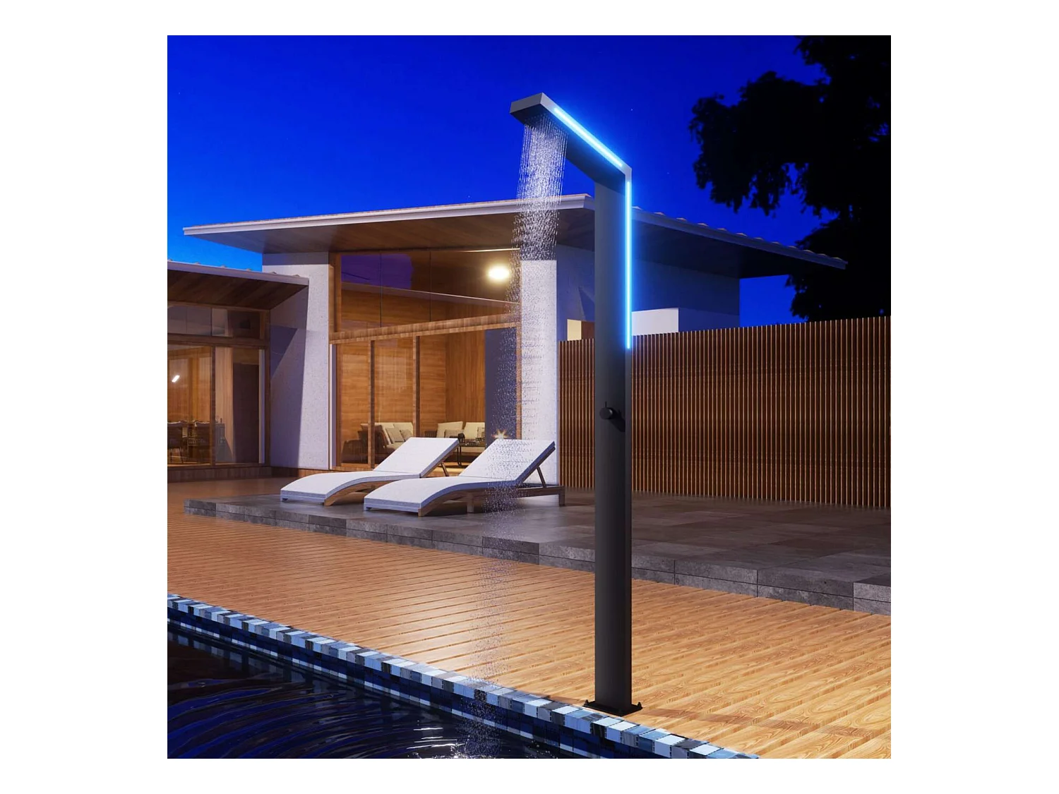 Douche de piscine Sense Éclairage Led en Acier Inox.S316 – Tête 54mm /H. 2,07m – Garantie 10 ans - POOLIMEX