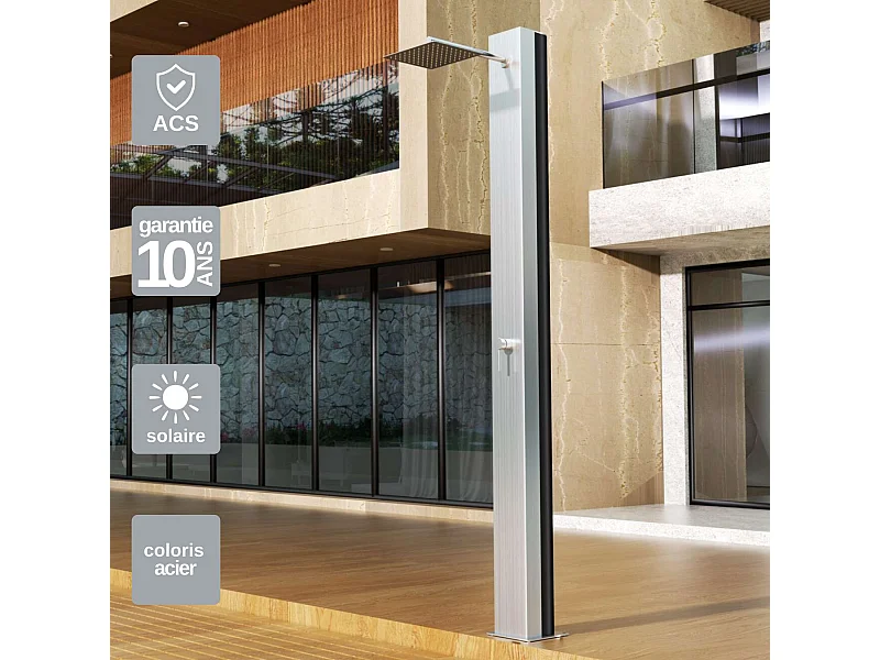 Douche de piscine Phoénix en Acier Inox.S316 - Solaire - Tête 25x25cm /Corps 20x20cm/H.2,21m – POOLIMEX
