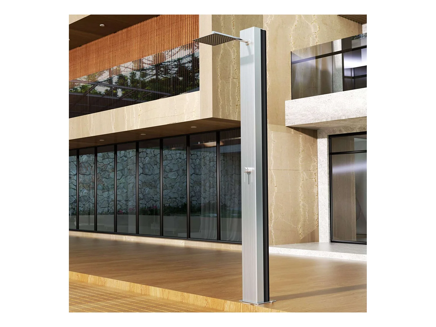 Douche de piscine Phoénix en Acier Inox.S316 - Solaire - Tête 25x25cm /Corps 20x20cm/H.2,21m – POOLIMEX