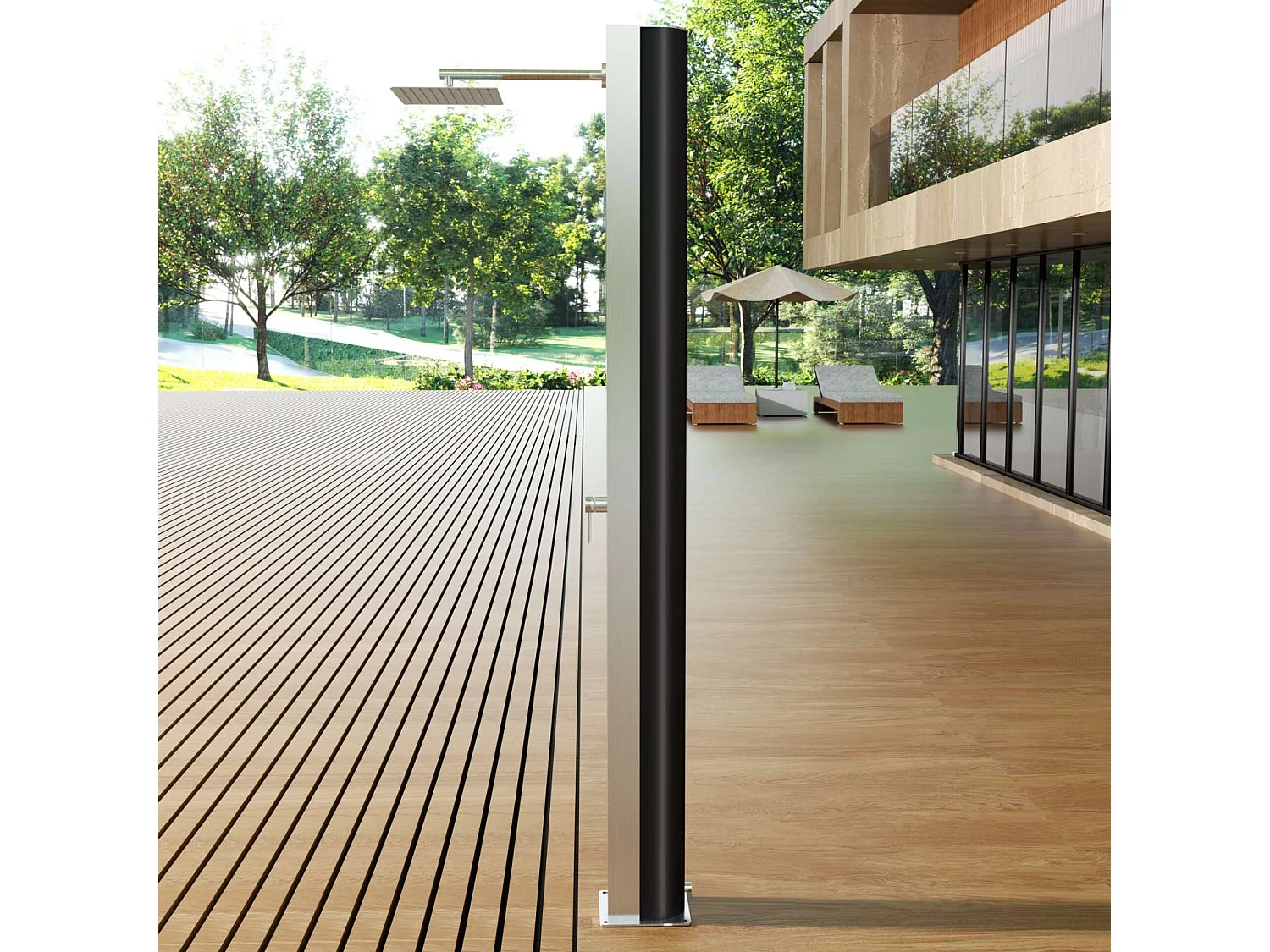 Douche de piscine Phoénix en Acier Inox.S316 - Solaire - Tête 25x25cm /Corps 20x20cm/H.2,21m – POOLIMEX