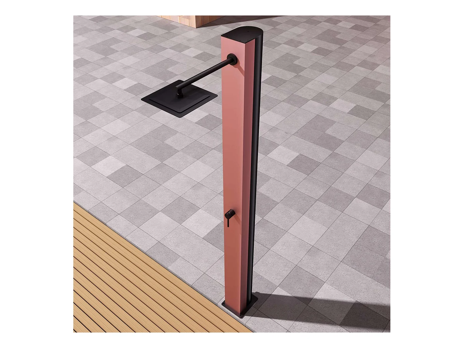 Douche de piscine Phoénix en Acier Inox.S316 Rose Corail - Solaire – Tête 25x25cm /Corps 20x20cm/H.2,21m – POOLIMEX