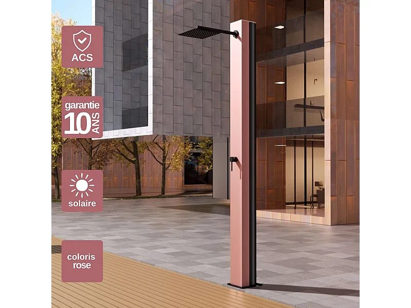 Douche de piscine Phoénix en Acier Inox.S316 Rose Corail - Solaire – Tête 25x25cm /Corps 20x20cm/H.2,21m – POOLIMEX