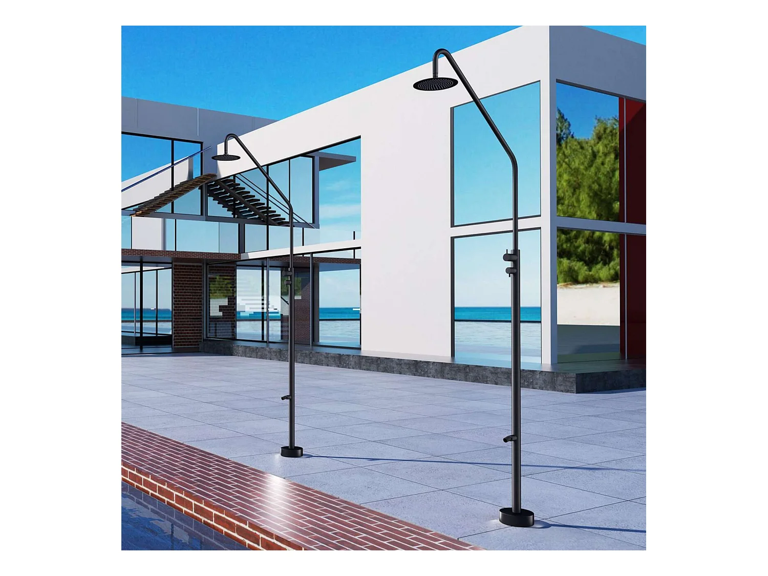 Douche de piscine Dakota en Acier Inox.S316 Noir Mat – Tête Ø25cm /Corps Ø42mm/H. 2,32m – Garantie 10 ans - POOLIMEX