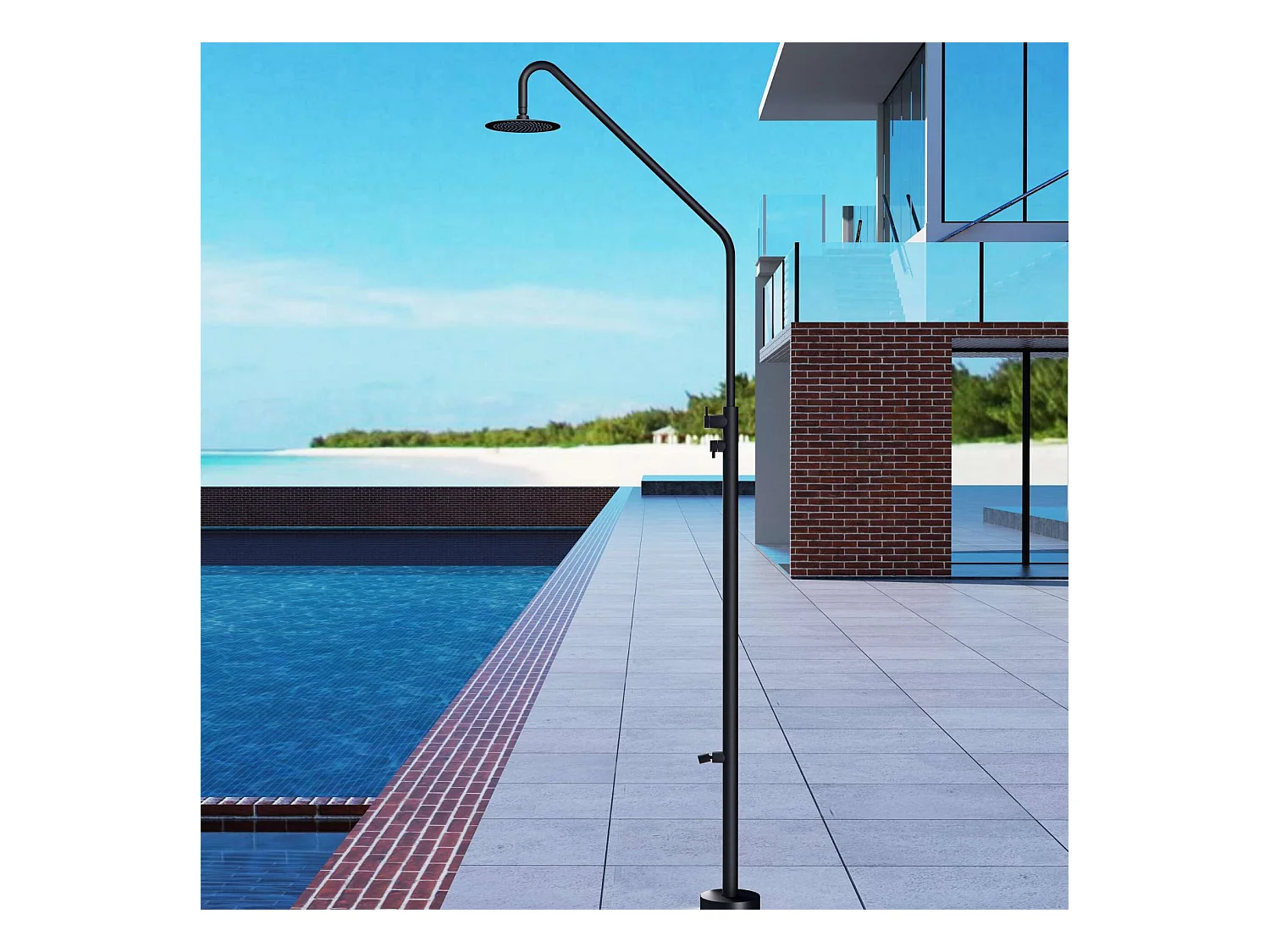 Douche de piscine Dakota en Acier Inox.S316 Noir Mat – Tête Ø25cm /Corps Ø42mm/H. 2,32m – Garantie 10 ans - POOLIMEX