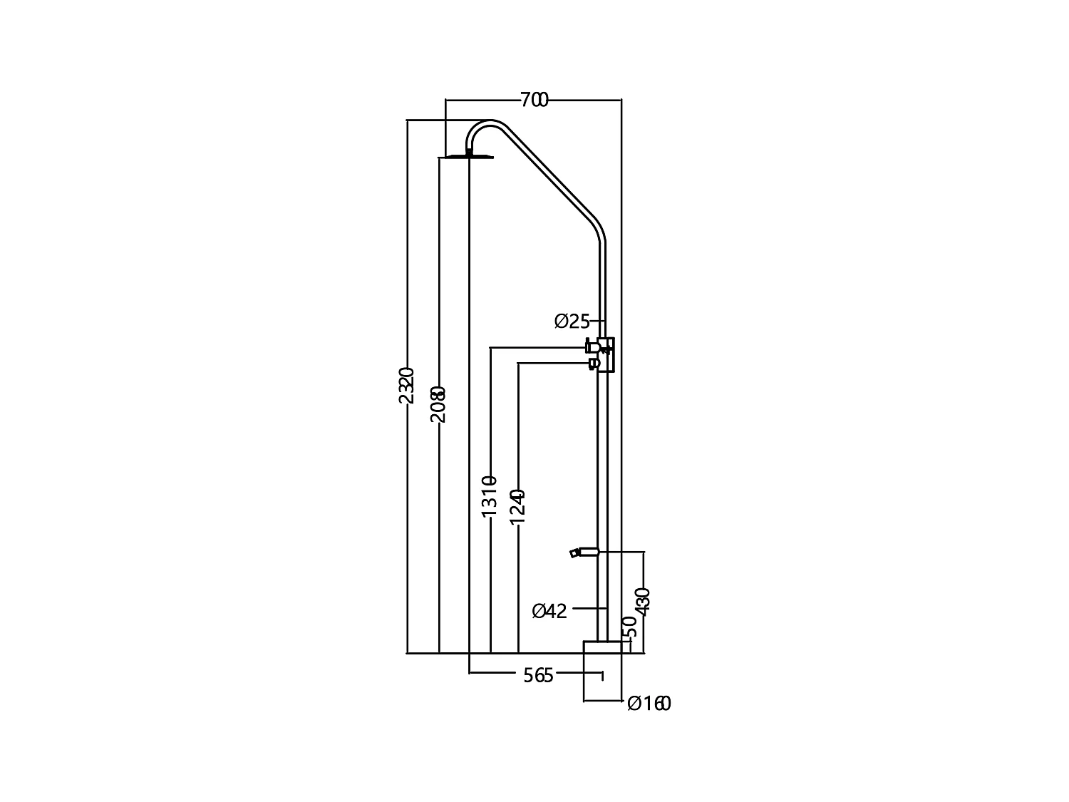 Douche de piscine Dakota en Acier Inox.S316 Noir Mat – Tête Ø25cm /Corps Ø42mm/H. 2,32m – Garantie 10 ans - POOLIMEX