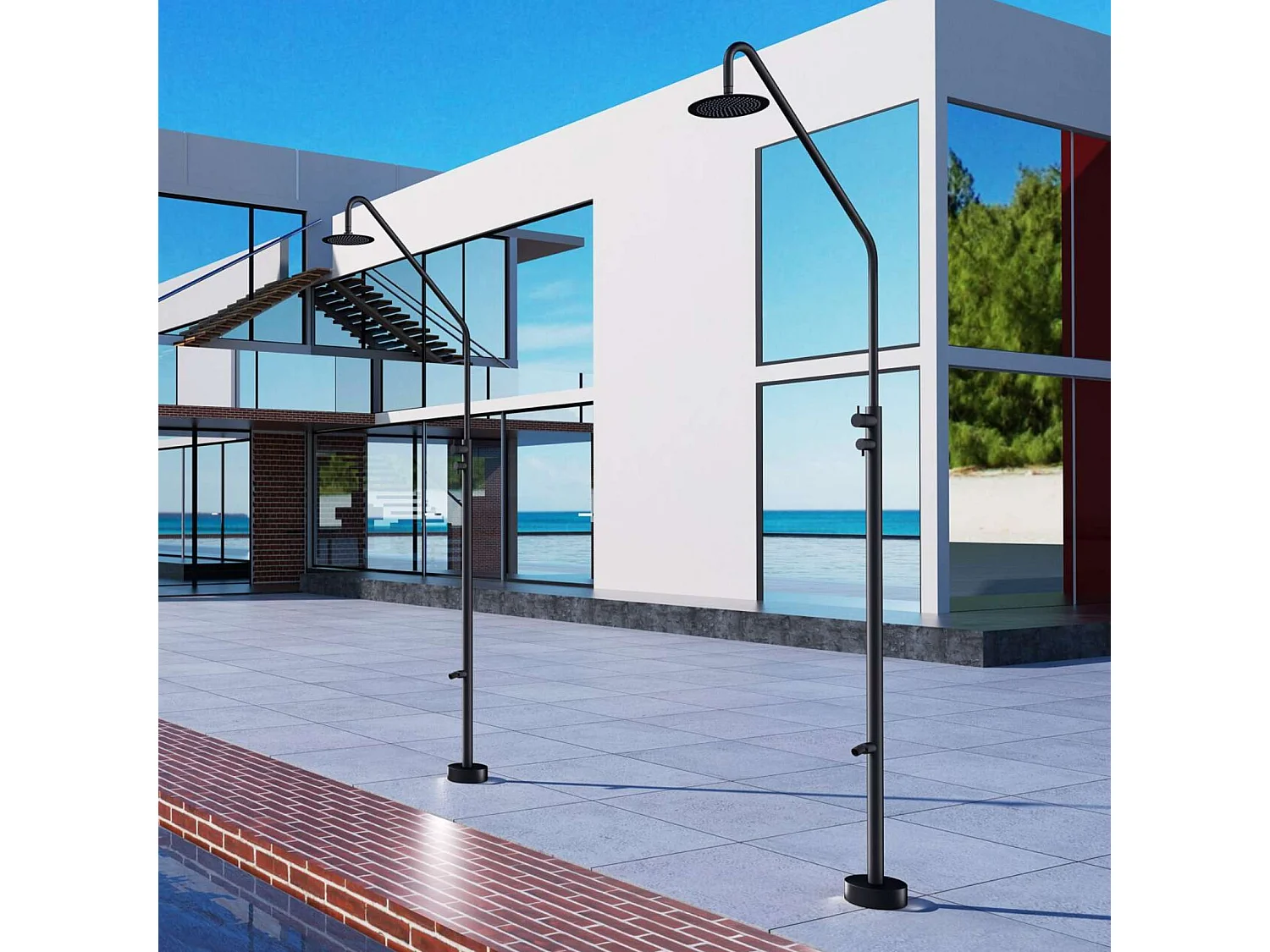 Douche de piscine Dakota en Acier Inox.S316 Noir Mat – Tête Ø25cm /Corps Ø42mm/H. 2,32m – Garantie 10 ans - POOLIMEX