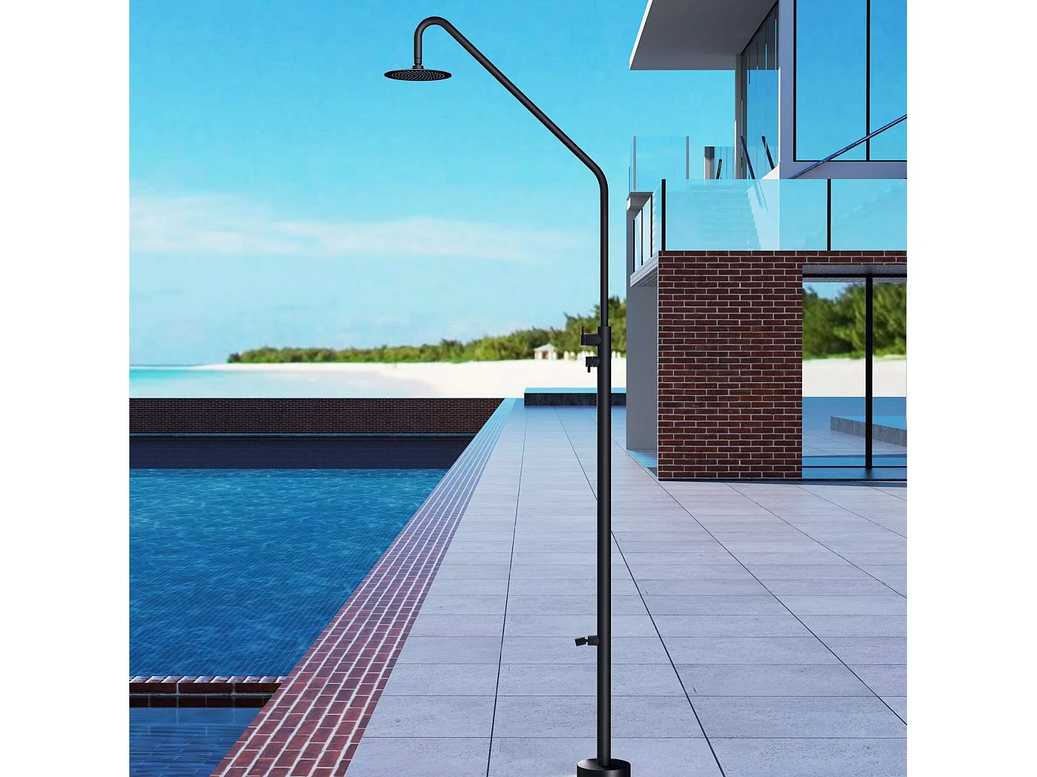 Douche de piscine Dakota en Acier Inox.S316 Noir Mat – Tête Ø25cm /Corps Ø42mm/H. 2,32m – Garantie 10 ans - POOLIMEX