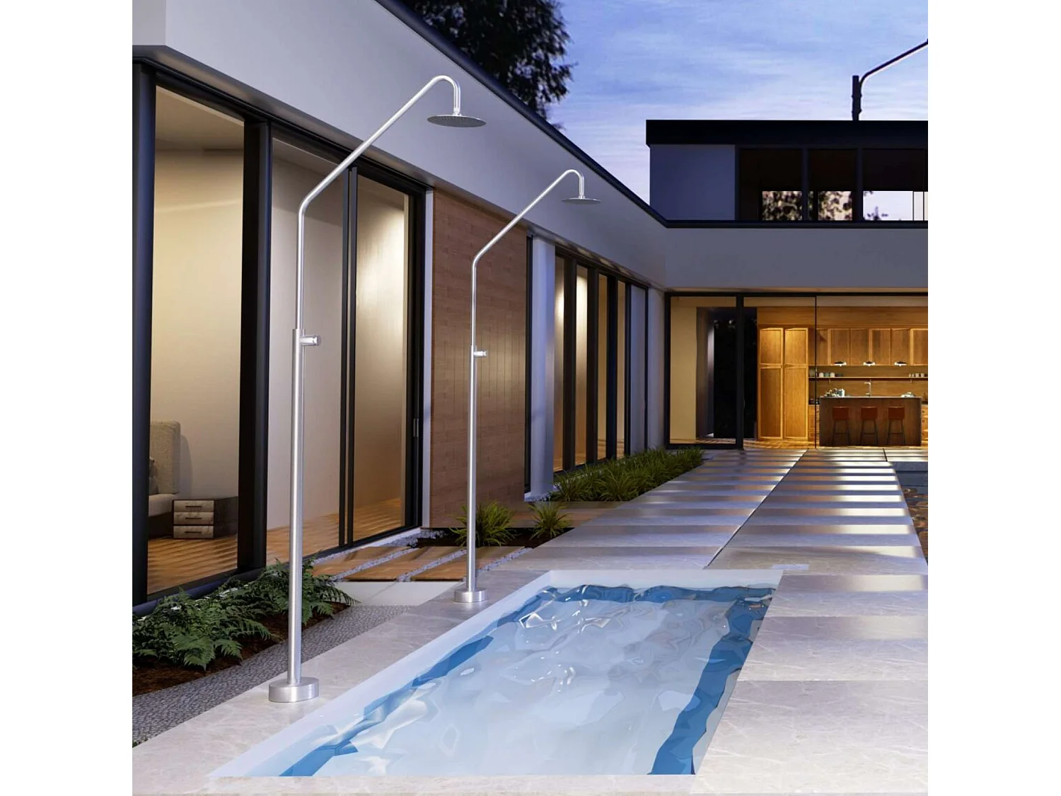 Douche de piscine Alaska en Acier Inox.S316 – Tête Ø25cm /Corps Ø42mm/H. 2,25m – Garantie 10 ans - POOLIMEX