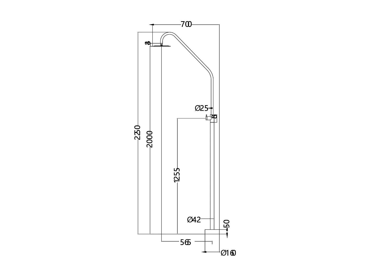 Douche de piscine Alaska en Acier Inox.S316 – Tête Ø25cm /Corps Ø42mm/H. 2,25m – Garantie 10 ans - POOLIMEX