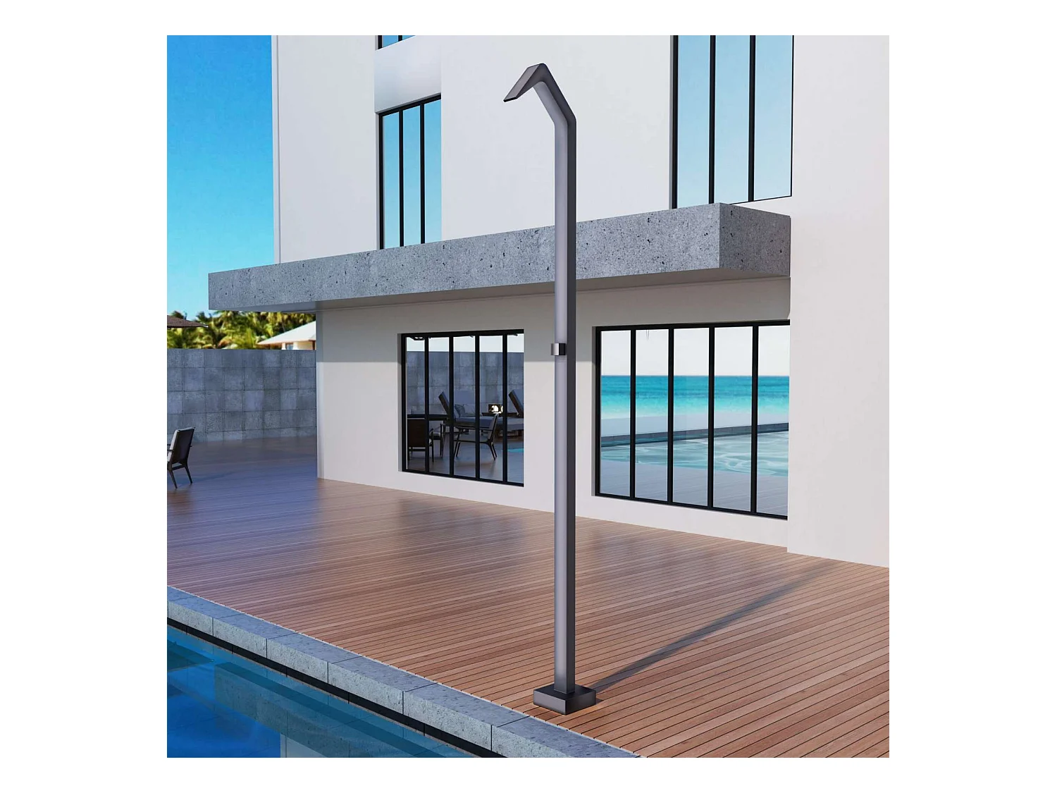 Douche de piscine Niagara en Acier Inox.S316 Gris Cobalt – Tête 60x45mm /Corps 60x45mm/H. 2,18m – Garantie 10 ans - POOLIMEX