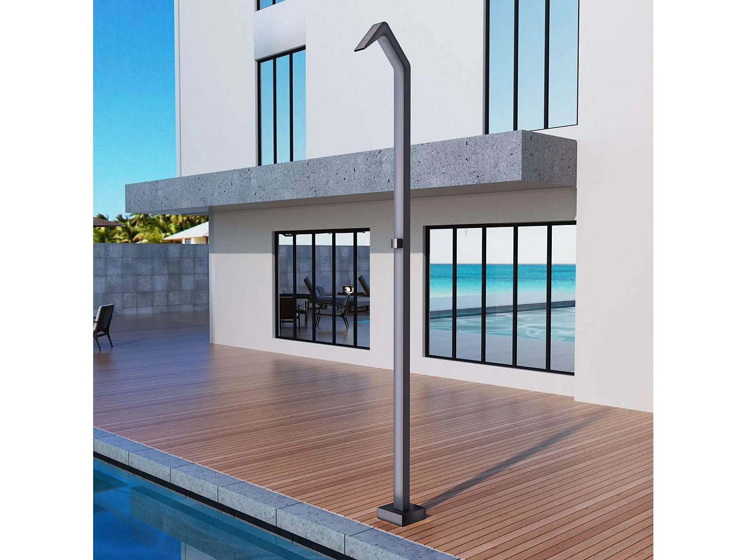 Douche de piscine Niagara en Acier Inox.S316 Gris Cobalt – Tête 60x45mm /Corps 60x45mm/H. 2,18m – Garantie 10 ans - POOLIMEX