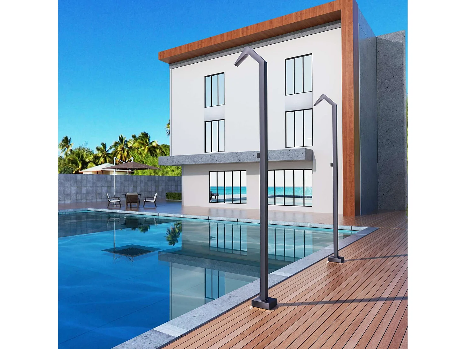 Douche de piscine Niagara en Acier Inox.S316 Gris Cobalt – Tête 60x45mm /Corps 60x45mm/H. 2,18m – Garantie 10 ans - POOLIMEX